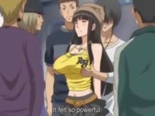 Krūtainas anime sekss vergs izpaužas krūšgali pinched uz publisks